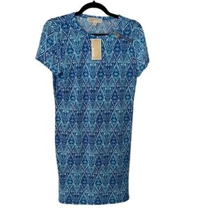 NWT Micheal Kors Dress MICHAEL Michael Kors Blue Geometric Short Sleeve